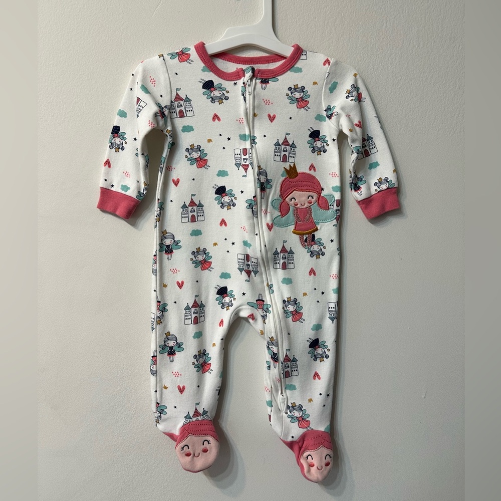 Koala Baby White Pink Princess Fairy Castle Footed Coverall One-Piece 6-9 Months